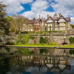 View of the manor house at Bodnant Gardens in North Wales