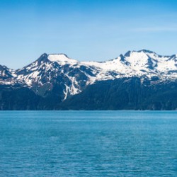 Panorama of mountains by Resurrection bay near Seward in Alaska