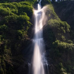 Dramatic waterfall of Bridal Veil Falls in Keystone Canyon