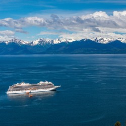 Viking Orion anchored at Icy Strait Point in Alaska