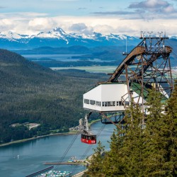 GoldBelt tram suspended above the city of Juneau Alaska