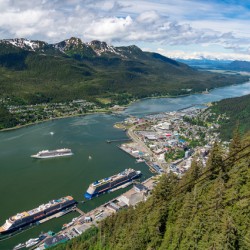 View from Mount Roberts down to port of Juneau Alaska