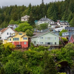 Colorful hillside homes above the town of Ketchikan Alaska