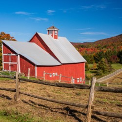 Grandview Farm barn with fall colors in Vermont