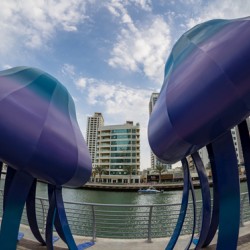 Jellyfish sculptures on promenade at Dubai Marina UAE