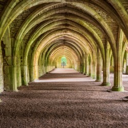 Cellarium at Fountains Abbey ruins in Yorkshire England