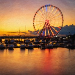 Digital art of Ferris wheel at National Harbor