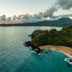 Aerial image of Lumahai Beach on the north shore of Kauai