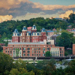 Brooks Hall and Woodburn Hall at sunset in Morgantown WV