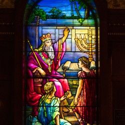 David set singers before the Lord. Tiffany stained glass window.