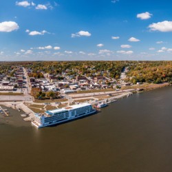 Townscape of Hannibal in Missouri with Viking Mississippi boat