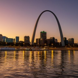 Reflections of St Louis and Gateway Arch in Mississippi River