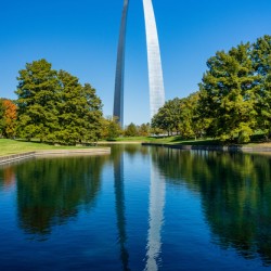 Gateway Arch of St Louis Missouri reflecting in the lake