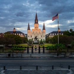 Sunrise on Cathedral Basilica of Saint Louis in New Orleans LA