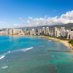 Aerial view of Waikiki looking towards Honolulu