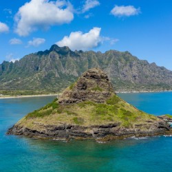 Aerial view of chinamans hat by Kualoa  regional park