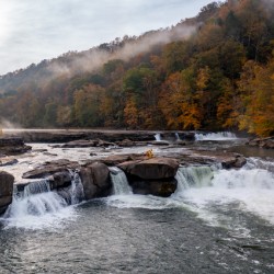Cascades of the Valley Falls on a misty fall day