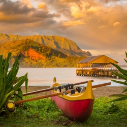 Hawaiian canoe by Hanalei Pier