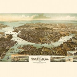 Restored birds eye panorama of Norfolk VA in 1892 