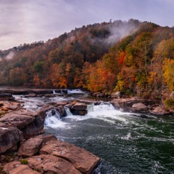 Panoramic Valley Falls on a misty autumn day