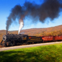 Pastel WMRR Steam train powers along railway