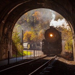 1916 Baldwin Steam locomotive enters tunnel