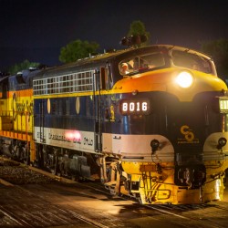 Diesel railroad engine at night