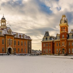 Woodburn Circle at West Virginia University in the snow