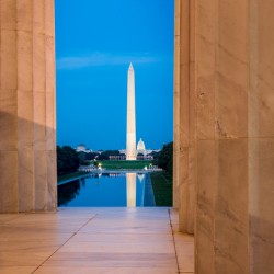 Washington monument reflecting from Jefferson