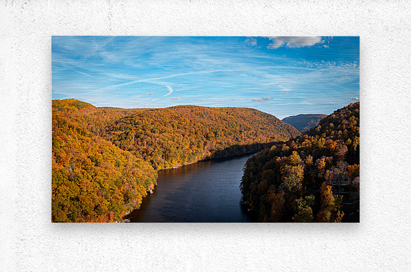 Autumn view of the Cheat river entering the lake in Morgantown WV  Metal print