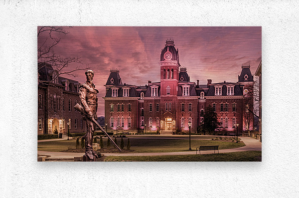 Famous Mountaineer statue in front of Woodburn Hall at WVU  Metal print