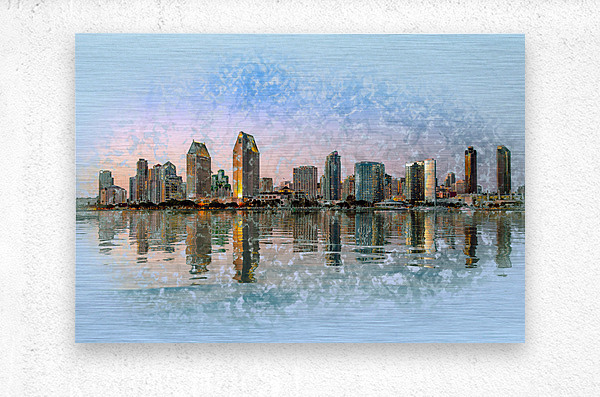 Sketch of San Diego Skyline at sunset   Metal print