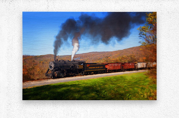 Pastel WMRR Steam train powers along railway  Metal print