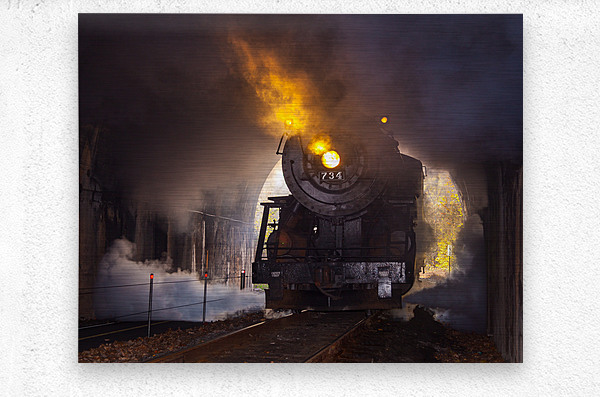 1916 Baldwin Steam locomotive enters tunnel  Metal print