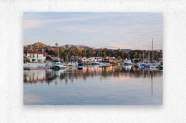Sunrise over homes and boats ventura  Metal print