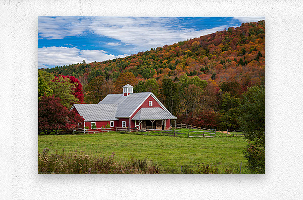 Traditional red Vermont barn with fall colors  Metal print