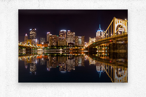 City Skyline of Pittsburgh at night  Metal print