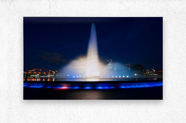 Point State Park Fountain in downtown Pittsburgh at night  Metal print