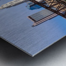 Columbus Ohio waterfront skyline behind railroad truss bridge Metal print