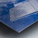 Looking up at modern buildings by brick chimney in Hudson Yards Metal print