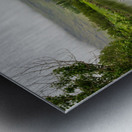 Peaceful scene in Seydisfjordur of river flowing from misty moun Metal print