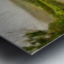 Peaceful scene in Seydisfjordur of river flowing from misty moun Metal print