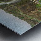 Budareyrarfoss waterfall cascades down the mountain by the port  Metal print