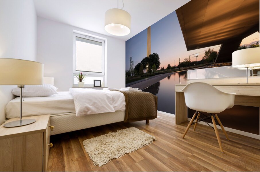 Reflection of Washington in reflecting pool at sunset Mural print