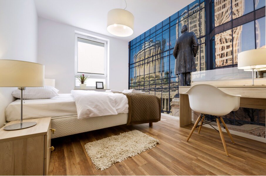 Reflection of McKinley statue and State Capitol building in Colu Mural print