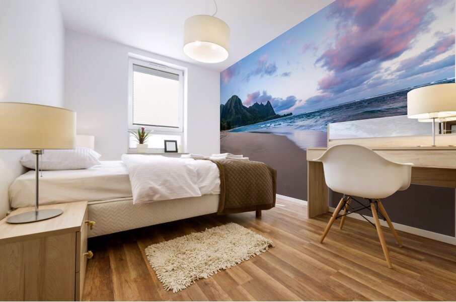 Early morning sunrise over Tunnels Beach on Kauai in Hawaii Mural print