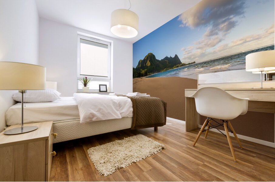 Early morning sunrise over Tunnels Beach on Kauai in Hawaii Mural print