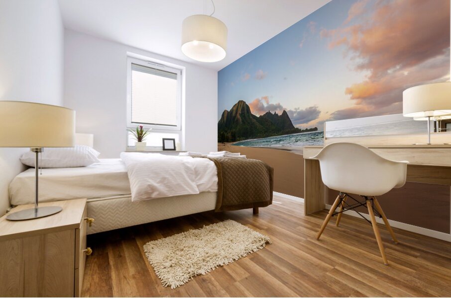 Early morning sunrise over Tunnels Beach on Kauai in Hawaii Mural print