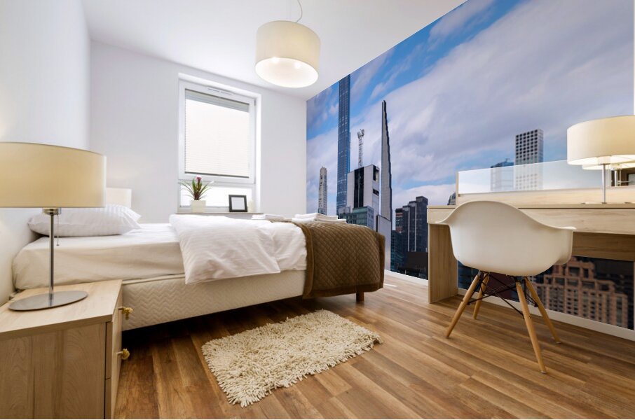 Tall office and apartment buidlings along the waterfront in Hell Mural print