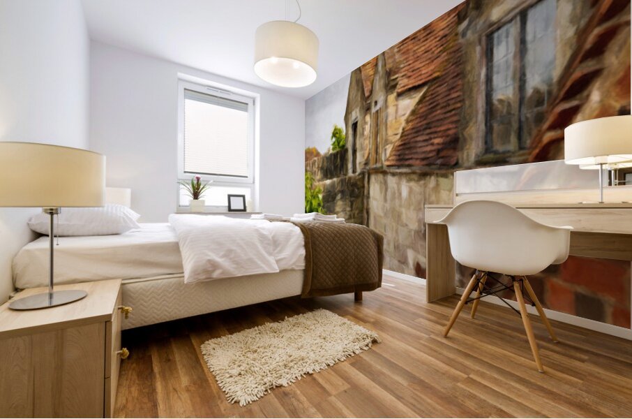 Digital oil painting of Yarmouth Castle building with red tiled  Mural print